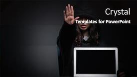  Presentation with firewall - Cool new PPT theme with female-hacker-hacking-security-firewall backdrop and a black colored foreground