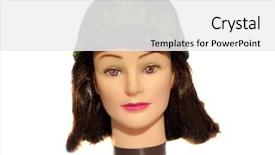  Presentation with army hat - Audience pleasing theme consisting of female hair dressers mannequin head wears a army hat isolated on white with room for your text backdrop and a white colored foreground