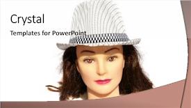  Presentation with mannequin - Amazing slide deck having female hair dressers mannequin head wears a white fedora hat isolated on white with room for your text backdrop and a white colored foreground