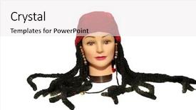  Presentation with pirate - Beautiful theme featuring female hair dressers mannequin head wears a pirate bandana with dreadlocks wig isolated on white with room for your text backdrop and a white colored foreground