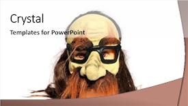  Presentation with mannequin - Slides having female hair dressers mannequin head wears a funny mask isolated on white with room for your text background and a white colored foreground