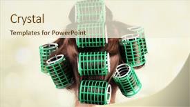  Presentation with hair dressing - Amazing PPT theme having female hair during hair dressing backdrop and a  colored foreground