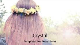  Presentation with crown - PPT theme enhanced with female hair with crown of dandelions background and a soft green colored foreground