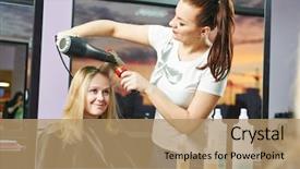  Presentation with hair dresser - PPT theme enhanced with female hairdresser drying hair background and a  colored foreground