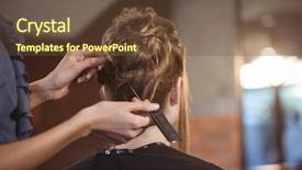  Presentation with customers - Presentation design featuring customers hair at a salon background and a tawny brown colored foreground