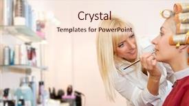  Presentation with salon - Theme with female hairdresser working in beauty salon background and a lemonade colored foreground