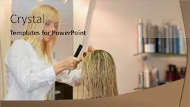  Presentation with salon - Audience pleasing PPT theme consisting of female hairdresser working in beauty salon backdrop and a lemonade colored foreground