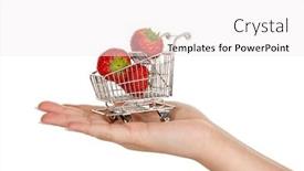  Presentation with shopping trolley - PPT theme enhanced with female hand carrying a miniature shopping trolley with strawberries background and a white colored foreground