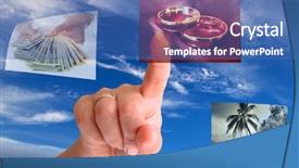  Presentation with wedding rings - Amazing slide deck having female hand choosing wedding rings on the virtual desktop backdrop and a ocean colored foreground