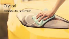  Presentation with car cleaning - Audience pleasing slide deck consisting of female hand cleaning headlight backdrop and a blonde colored foreground