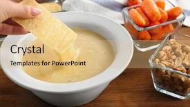  Presentation with chip - Slides featuring female hand dipping potato chip background and a coral colored foreground