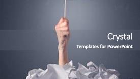  Presentation with pile - Beautiful theme featuring female hand emerging from crumpled paper pile holding a white flag with help written on it backdrop and a gray colored foreground