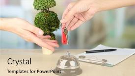  Presentation with hotel key - Theme featuring female hand giving hotel key background and a lemonade colored foreground