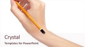  Presentation with hand holding pencil - Slides consisting of female hand holding a pencil background and a lemonade colored foreground