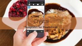  Presentation with breast - Cool new PPT theme with female hand holding a smartphone against delicious duck breast dish with gravy and rice backdrop and a red colored foreground