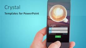  Presentation with smartphone - Amazing presentation design having female-hand-holding-a-smartphone backdrop and a light blue colored foreground