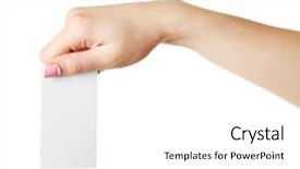  Presentation with car body repairer holding - Audience pleasing presentation consisting of female hand holding card isolated backdrop and a white colored foreground