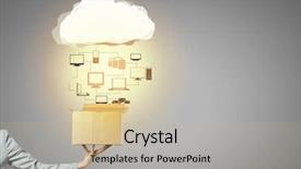  Presentation with thinking outside box - PPT theme enhanced with young man is reading an e-book on the background of old paper books the student is educated in the library background and a  colored foreground.