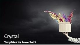  Presentation with box carton - Slides enhanced with black and white picture of a book and a metal cross on a wooden surface background and a  colored foreground.