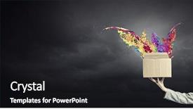  Presentation with thinking outside box - Theme consisting of female hand holding carton box background and a black colored foreground