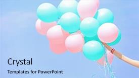  Presentation with helium - PPT layouts featuring female hand holding colorful balloons background and a light blue colored foreground