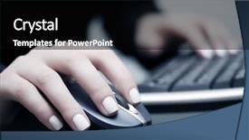  Presentation with computer - Slides with female hand holding computer mouse background and a black colored foreground