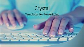  Presentation with computer - Presentation theme with female hand holding computer mouse background and a seafoam green colored foreground