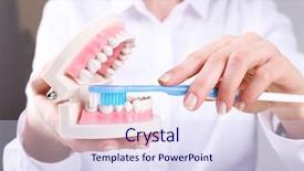  Presentation with dental - Slide deck consisting of female hand holding dental model background and a sky blue colored foreground