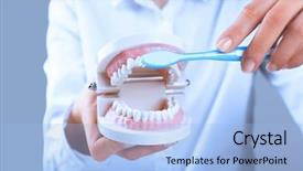  Presentation with dental - Presentation theme having female hand holding dental model background and a  colored foreground