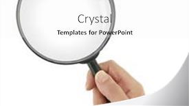  Presentation with blonde holds a magnifying glass - Presentation design with female-hand-holding-magnifying-glass background and a white colored foreground