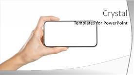  Presentation with smart - Presentation design featuring female-hand-holding-mobile-smart background and a white colored foreground