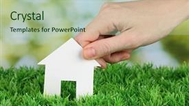  Presentation with build - Theme with female hand holding paper house background and a  colored foreground