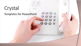 Presentation with phone - Cool new slide deck with female hand holding phone receiver and dialing number isolated on white backdrop and a white colored foreground