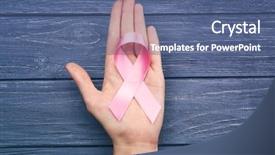  Presentation with breast cancer diagnosis - Cool new slide deck with female hand holding pink ribbon backdrop and a ocean colored foreground