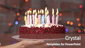  Presentation with birthday cake - Colorful presentation theme enhanced with female hand holding plate backdrop and a tawny brown colored foreground