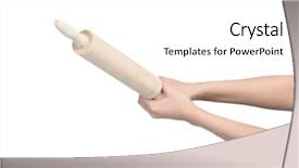  Presentation with trophy award hand holding - Amazing slide set having female hand holding rolling pin backdrop and a white colored foreground