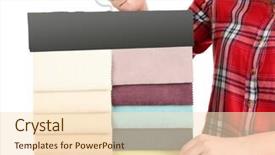  Presentation with tissue - Slide set enhanced with female hand holding scraps of colored tissue isolated on white background and a lemonade colored foreground