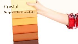  Presentation with tissue - PPT theme enhanced with female hand holding scraps of colored tissue isolated on white background and a cream colored foreground