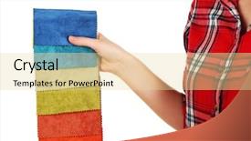  Presentation with tissue - Amazing PPT theme having female hand holding scraps of colored tissue isolated on white backdrop and a blonde colored foreground