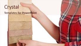  Presentation with tissue - Amazing slide set having female hand holding scraps of colored tissue isolated on white backdrop and a lemonade colored foreground