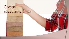  Presentation with tissue - Theme having female hand holding scraps of colored tissue isolated on white background and a lemonade colored foreground