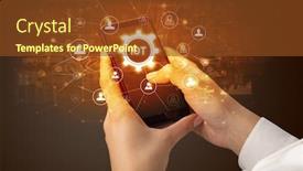  Presentation with iot - Amazing presentation theme having hand holding smartphone with iot backdrop and a tawny brown colored foreground