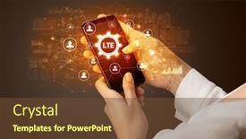 Presentation with smartphone - Amazing PPT theme having hand holding smartphone with lte backdrop and a tawny brown colored foreground