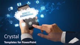  Presentation with genetic - Audience pleasing PPT theme consisting of hand holding smartphone with genetic backdrop and a navy blue colored foreground