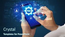 Presentation with smartphone - PPT theme enhanced with hand holding smartphone with faq background and a navy blue colored foreground
