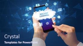  Presentation with machine learning - Colorful presentation design enhanced with holding smartphone with machine learning backdrop and a ocean colored foreground