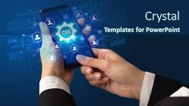 Presentation with css - PPT layouts enhanced with female-hand-holding-smartphone background and a navy blue colored foreground