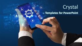  Presentation with smartphone - PPT theme consisting of female-hand-holding-smartphone background and a ocean colored foreground