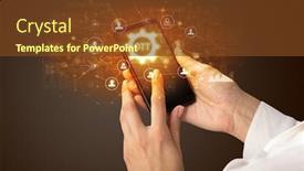  Presentation with smartphone - Theme featuring female-hand-holding-smartphone background and a tawny brown colored foreground