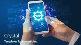  Presentation with voip - Slides featuring female-hand-holding-smartphone background and a ocean colored foreground